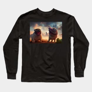 Izzy and Duffy the Pugosaurus Long Sleeve T-Shirt